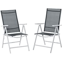 Outsunny Set de 2 Sillas de Comedor de Jardín Plegables de Aluminio con Respaldo Alto Ajustable de 7 Niveles y…